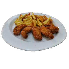 145 Crispy (5 Stück) Hähnchenbrustfilet mit Pommes