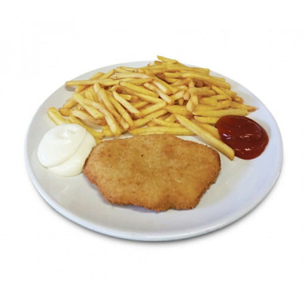 42 Hähnchenschnitzel mit Pommes & Ketchup