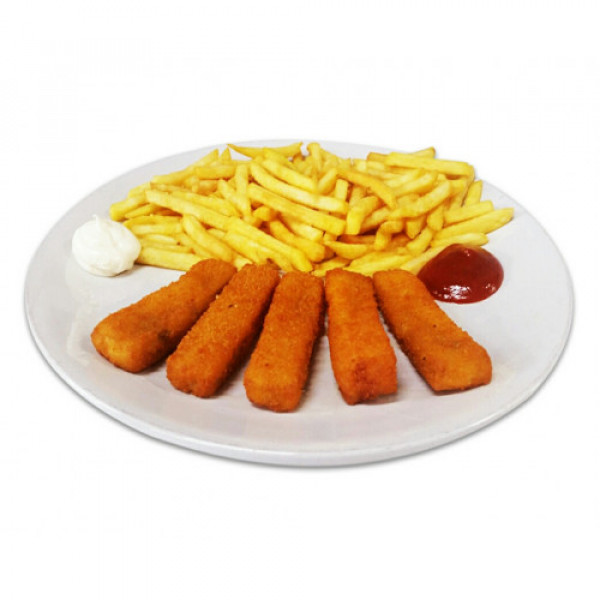 41 Fischstäbchen mit Pommes und Ketchup